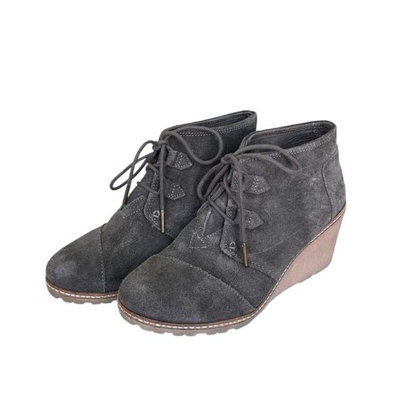 Toms Faux Suede Lace Up Wedge Heel Ankle Boot Smokey Brown Size 7.5 Medium - Picture 4 of 8